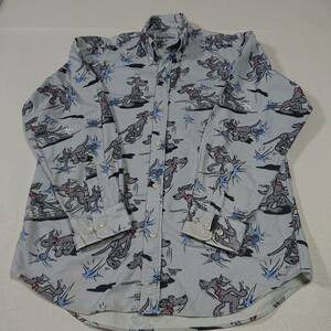ショウナンボウ デューク SHONANBO DUKE 総柄 ブルーグレー ボタンダウンシャツ ネルシャツ メンズMサイズ ビッグシルエット JMD