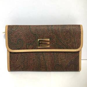  Etro ETROpeiz Lee pattern three folding purse PVC× leather Gold metal fittings Vintage lady's 