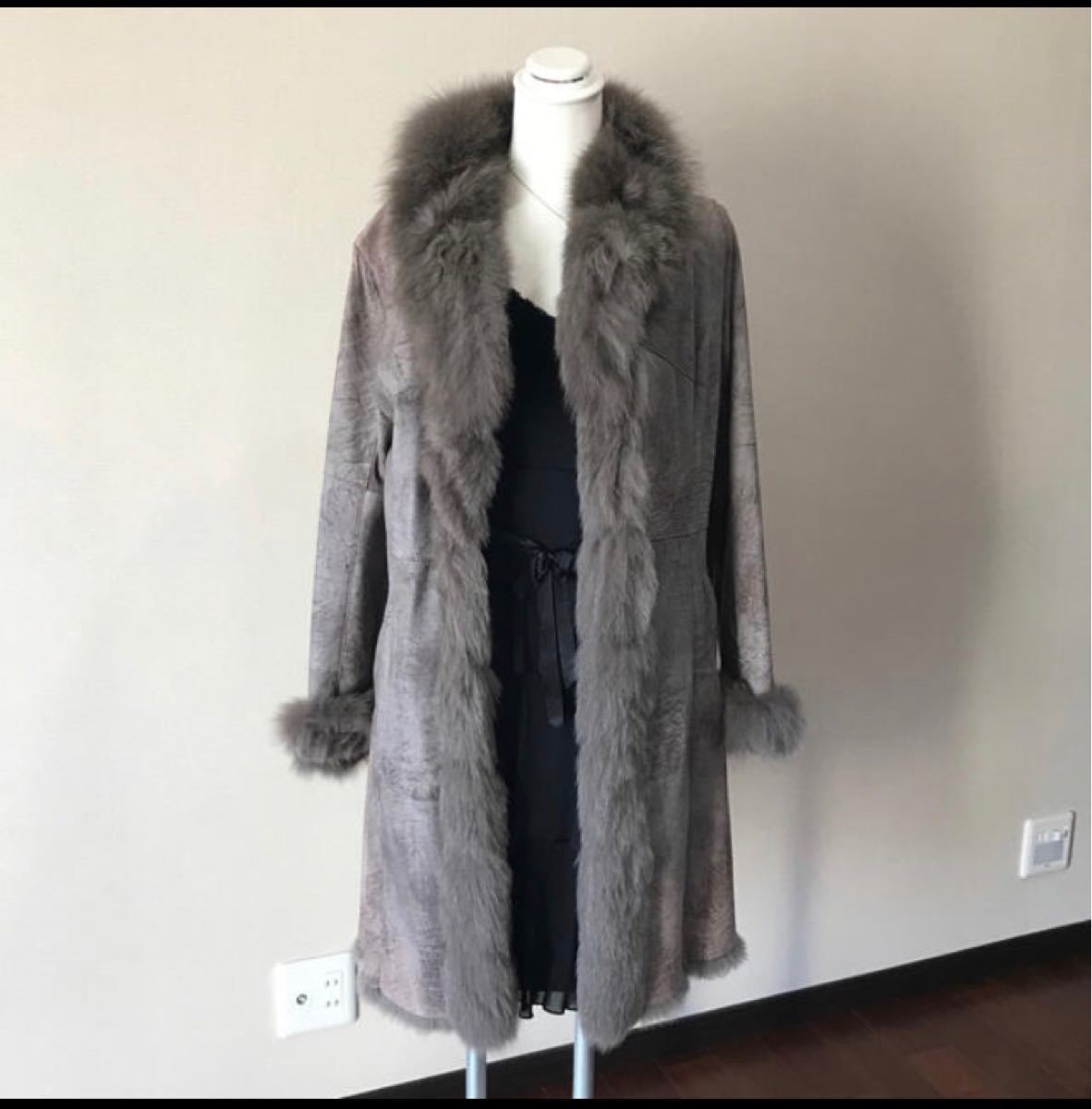 美品】 毛皮 ファーコート シルク 2WAY ラビット フォックス Mサイズ