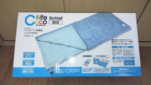 新品箱未開封 ココライフ 封筒型 シュラフ 800 ブルー 収納バッグ付き 寝袋 キャンプ 非常時用