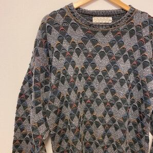 3D デザインニット USA製 総柄 ゆるだぼ 3Dニット Lサイズ ブラック ダイヤ柄