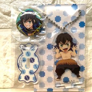 不二家 ミルキー アクリルスタンド マスコット 嘴平伊之助 鬼滅の刃 アクリルキーホルダー アクリルチャーム くら寿司 缶バッジ