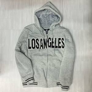 USA正規品 【2XL】 LeeHanTon ボア ジップアップ 厚手 シェルパ パーカー LosAngels ロサンゼルス パッチロゴ グレー College カレッジ