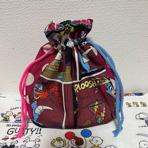 まんまる巾着 ハンドメイド巾着 まちつき巾着 ハンドメイド アメキャラ ハックルベリー