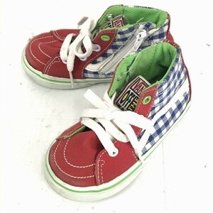 VANS★キッズ/ハイカットスニーカー/スケートハイ【15.0/赤×青×白】ミニチェック/サイドジップ/バンズ◆Q-49