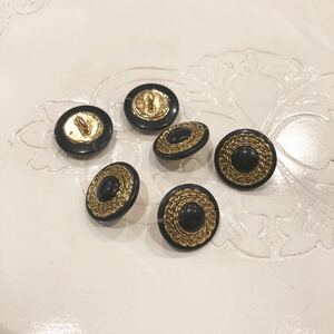 手芸用 ボタン 丸型 ゴールド 黒 小1.5センチ 6個