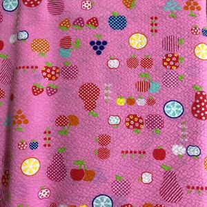 生地 ハギレ コットン リップル フルーツ柄(ピンク)生地幅110cm×1m