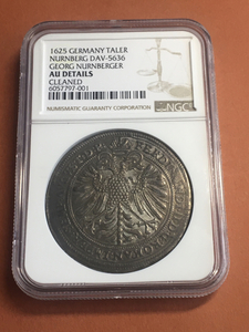 【大型銀貨】1625年　ドイツ　大型銀貨　ニュルンベルグ　DAV-5653 　NGC　アンティークコイン　鑑定済み