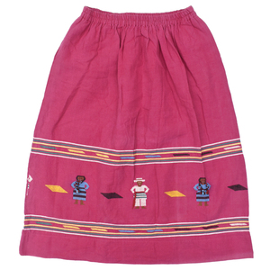 vintage BIG JAGUARgatemalaHANDWOVEN skirt cotton pink size.L race meki deer n Mexico hand made 