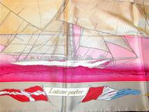 （レディース・シルクスカーフ）HERME'S エルメス シルクスカーフ FRANCE製 絹100％ ピンク濃淡帆船柄 自宅保管品 _画像8