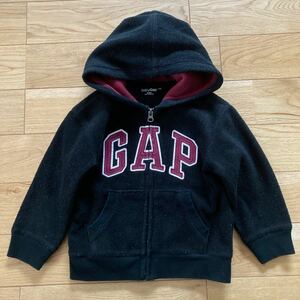 GAP パーカー ギャップ　ブルゾン　ジップアップ　ジャケット　ロゴ　ジャンパー　100 ジッパー　ブラック　ワッフル　裏起毛