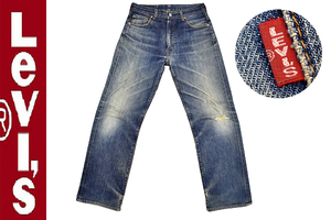 K-3087★Levi's リーバイス 502-XX★1998年 日本製 ヴィンテージ復刻 色落ちダメージデニム ビッグE 赤耳セルビッチ ストレートジーンズ 31