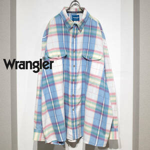 3XL / Wrangler ラングラー チェック柄 パステル ビッグサイズ 大きいサイズ フラップポケット ウエスタンシャツ ゆるだぼ 80’sスタイル