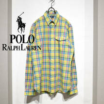 S / 90’s POLO RALPH LAUREN オールドポロラルフローレン マドラスチェックシャツ 長袖 BD ポケット 黄 青 ピンク メンズ レディース_画像1