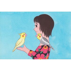 絵本作家のオーダー 似顔絵「ことりといっしょ」小鳥/鳥/イラスト/絵/絵画/北欧