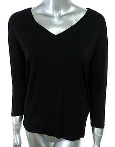  two point and more free shipping! T27 three dots Three Dots long sleeve tops cut and sewn XS lady's black black V neck pull over 