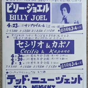 Billy Joel/Cecilio & Kapono/Ted Nugent★1978来日公演フライヤーの画像1