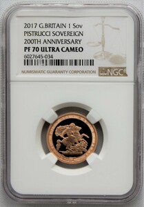 2017年 イギリス 近代ソブリン発行200周年記念 １ソブリン 金貨 NGC PF70UC 最高鑑定品！！