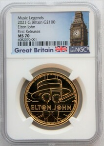 2021年 イギリス ミュージックレジェンド エルトン ジョン 100ポンド 金貨 NGC MS70 First Releases！！