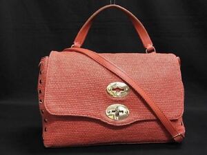 ZANELLATO Zanellato Postina Paper x Leather Studs Turn Lock 2WAY Handbag Shoulder Bag Red Women's Women's Bags, Handbags, Others