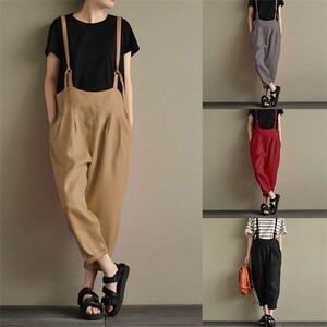 サロペットパンツ オールインワン レディース ロングパンツ 在庫処分 サロペットパンツ サロペット オールインワン レディース 綿麻