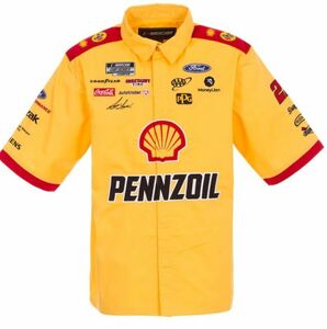 BE18)NASCAR LOEY LOGANO[SHELL/PENNZOIL] ピットコックシャツ/黄色/L/大きいサイズ/USサイズ