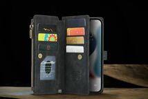 最高級手帳型多機能 iPhone 11 ケース PUレザー 小銭入れ カードケース 対衝撃 財布 スタンド ブラック　黒_画像4