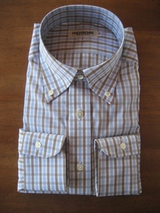 ワイシャツ ボタン ダウン ベージュ チェック 長袖 シャツ (39 Mサイズ) 未使用品