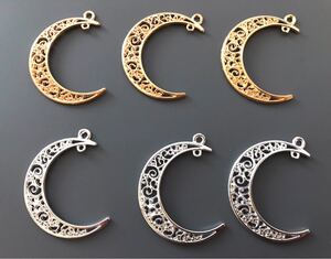 月 チャーム 透かしチャーム moon ゴールド シルバー 2カン パーツ ハンドメイド ピアス イヤリング レジン枠 レジン
