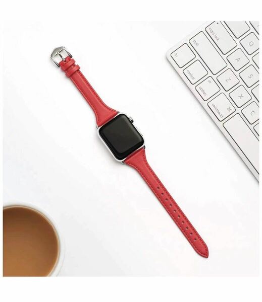 Apple watch バンド 38/40/41mm アップルウォッチ バンド　赤　エレガントデザイン　スリム型