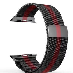 アップルウォッチ バンド ステンレス留め金 42/44mmミラネーゼループApple Watch ベルト 赤黒
