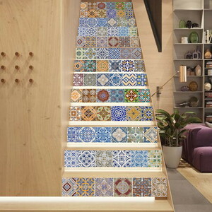 階段用 ステッカー 13枚セット モロッコタイル風 ウォールステッカー 装飾 剥がせる カンタン DIY 壁紙シール