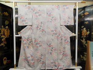 きもの今昔２９６６　単衣きもの　正絹染小紋　梅牡丹こでまり小菊などの柄