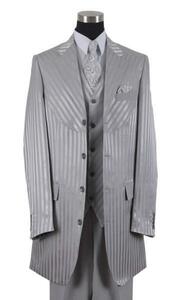 2915)ZOOT SUITS ズートスーツ シルバー ライトグレー 42L36W 新品 ストライプ 縦縞 ステージ 衣装 冠婚葬祭