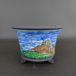 盆栽鉢 陶翠　富士山図　丸鉢
