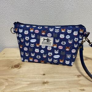 ハンドメイド ファスナー付きポーチ 猫柄 小物入れ ポーチ マチ付き コスメポーチ
