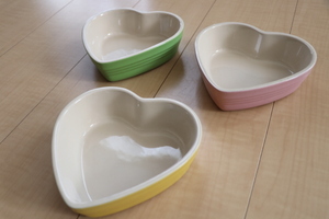 Le Cruse ★ 3 pieces set ★ Heart gratin dishes ★ Heart dish ★ Le Creuset ★ plate dish tableware ★ Pink yellow green
