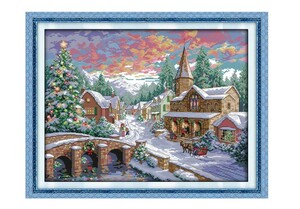 クロスステッチキット クリスマス村 雪景色 14CT 54×43cm 刺繍キット