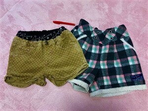 ★美品2着!!150㎝女子用・秋冬の短ズボン・薄茶色のドット柄＆フリースのチェック柄★