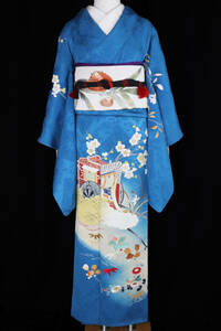 *** antique Taisho romance navy blue . color .. place car ...., plum pattern hand .... embroidery visit wear ** free shipping *