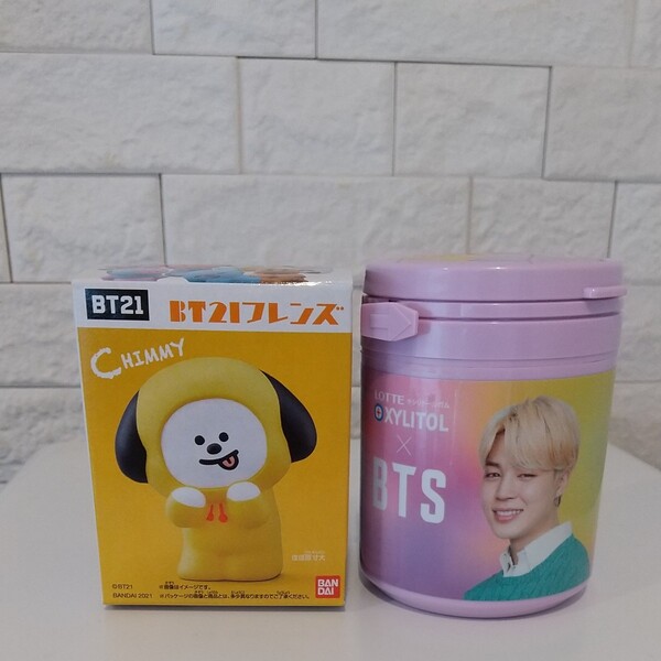 BTSジミンキシリトールボトルガム&BT21チミー ソフビ菓子セット