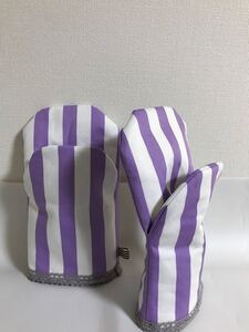 ハンドメイド ミトン ストライプ柄 パープル系