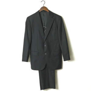 BARNEYS NEWYORK shadow stripe 2B tailored jacket &no- tuck slacks 44 black suit setup **mc55690
