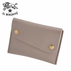 IL BISONTE Il Bisonte 50 anniversary card-case business card SCC063-194 pass case coin case light gray woman lady's wrinkle original leather 