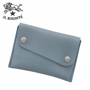 IL BISONTE Il Bisonte 50 anniversary card-case business card SCC063-226 pass case coin case light blue woman lady's wrinkle original leather 