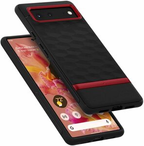 Pixel6 ケース (レッド) TPU PC 指紋防止 パララックス 立体パターン Google ピクセル6 カバー 耐衝撃 立体ハニカムパターン スマホ