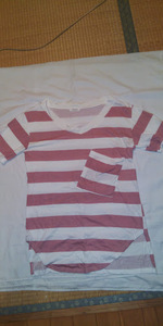  pink × white border pattern short sleeves T-shirt 