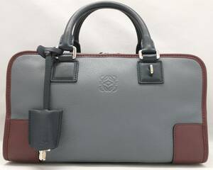 [LOEWE] Loewe Amazona 28 Tricolor Handbag Mini Boston Bag Leather Gray x Red Brown x Black Gray x Red x Black Loewe, Women's, Handbag