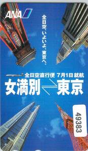 ４９３８３★ＡＮＡ　女満別＝東京　直行便就航　全日空　テレカ★