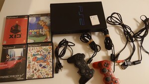 プレイステーション2 PlayStation2 完全動作品 ソフト4本 d端子ケーブル 純正コントローラ2つ 純正メモリーカード付